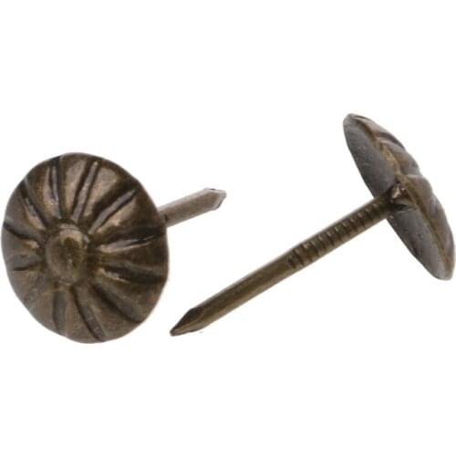 100pcs Antique Brass Upholstery Nails Tack Stud Pushpin Doornail Hardware Decor