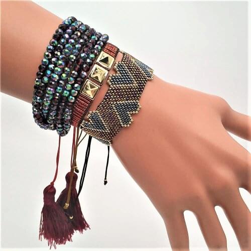2set/lot Miyuki rice beads weaving love female bracelet European and American fashion pop punk style rivet crystal bracelet