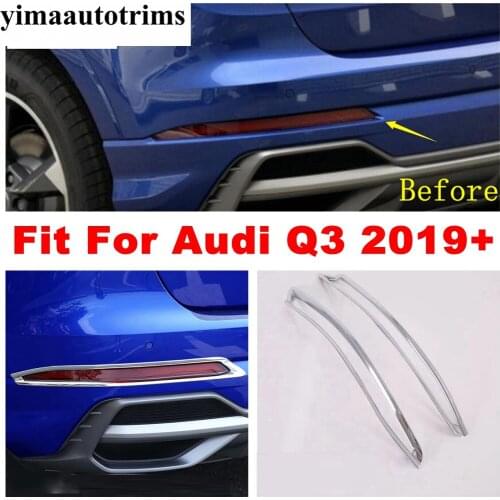 ABS Chrome 2 Pcs Accessories Fit For Audi Q3 2019 2020 2021 Rear Back Foglight Fog Lights Lamp Frame Cover Trim Exterior Kit