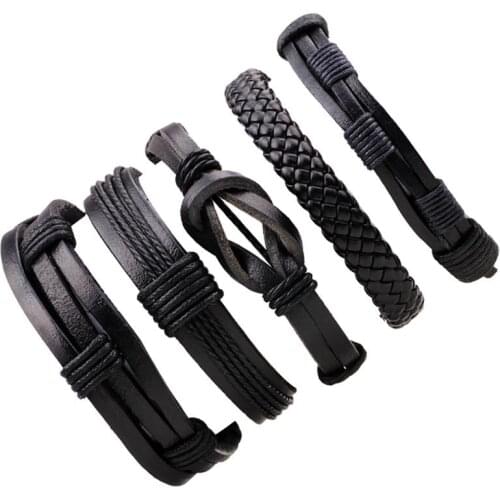 5PCS Braided Wrap Leather Bracelets For Men Cuff Wrap Bracelets Punk Rock Rope Wristbands Fake Leather Bangles