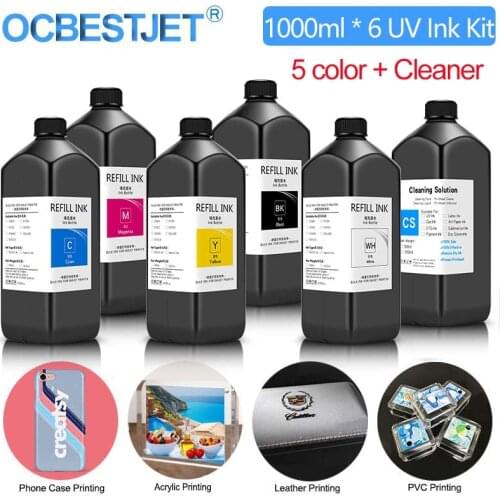 6x1000ml UV Ink With UV Cleaning For Epson P50 T50 L800 L805 L1800 R290 1390 1400 1500W R1900 R3000 Printer Ink UV Printer Ink