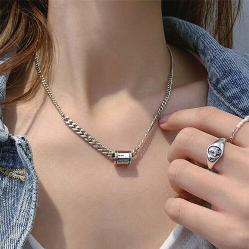 Antique Thai Silver Color Cylinder Pendant Letter Necklaces For Women Men Couple Jewelry Female Vintage Fashion Hip Hop Necklace