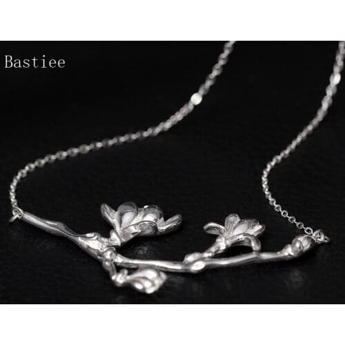 Bastiee 925 Sterling Silver Necklace Pendant For Women Luxury Jewelry Kapok Flower Ethnic Handmade Link Chain