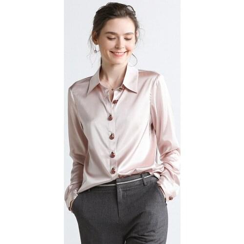 Blouse Women 2020 Spring autumn Fashion real Silk Satin Long Sleeve pink Shirt Office Blouse ladies Tops womens tops and blouses