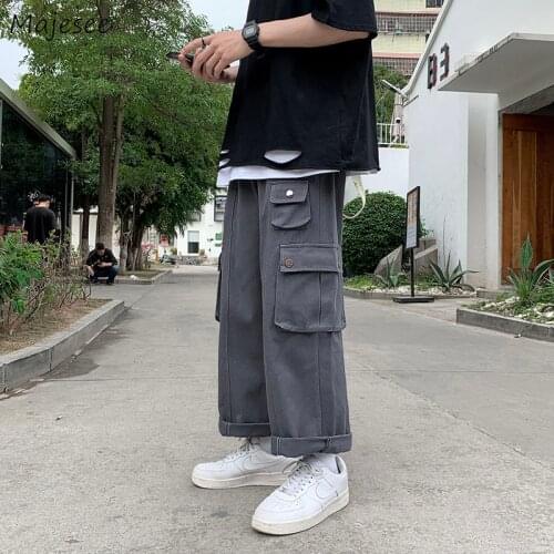 Men Casual Pants Cargo Wide Leg Loose Pockets Harajuku Trousers Hip-hop Streetwear Fashion Students Vintage Korean Style Ins New