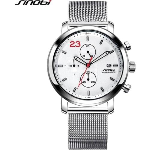 SINOBI 2020 Chronograph Fashion Mens Watches Business Stainless Steel Milanese Mesh Band Wristwatch mens Clock reloj hombre