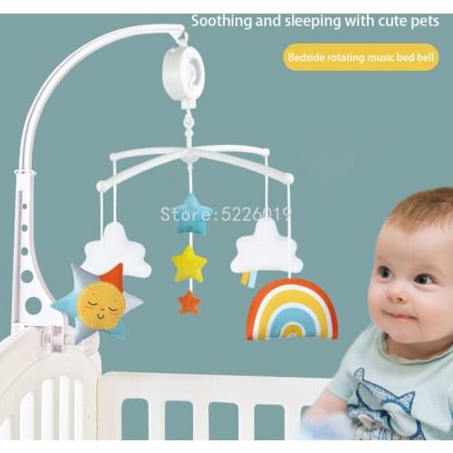 Baby Rattles Crib Mobiles Toy 0-12 Month Rainbow Music Box Rotating Bed Bell Rattles For Newborn Babies Bed Bell Musical Toys