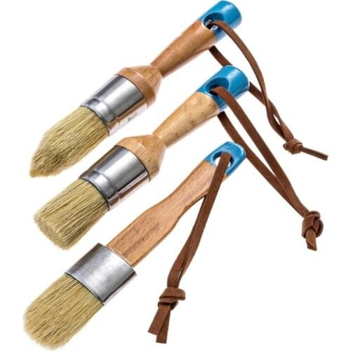 3 Pcs/Set Ergonomic Handle Chalk Wax Paint Brushes Bristle Stencil Brushes Furniture DIY Painting Waxing Tool