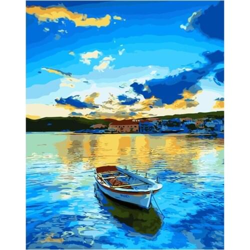 GATYZTORY seascape painting by numbers with frame for adults diy Blue lake boat picture by numbers art acrylic paints for painti