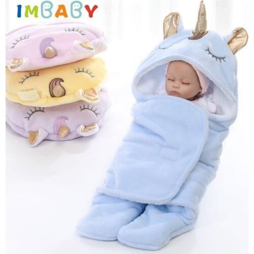 IMBABY Winter Hooded Unicorn Toddler Sleeping Bag Flannel Warm Swaddle for Boys Girls Baby Soft Thicken Envelope for Newborn
