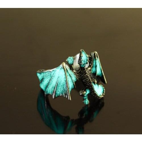 Gothic Punk Noctilucent Dragon Rings Vintage Silver Plated Luminous Glow In the Dark Pterosaur Ring for Men Halloween Adjustable