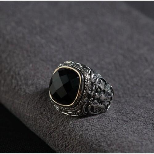 925 Silver color Black Stone Ring 2019 New Fashion S925 Sterling Thai Silver color Rings for Men Fashion Jewelry Best Gifts