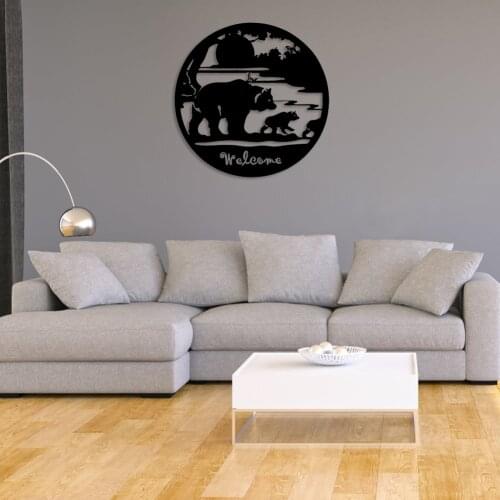 Iron Metal Bear Silhouette Artwork Art Pendant Whimsical Metal Decoration for Wall Decor Garden Home Decor Accessory