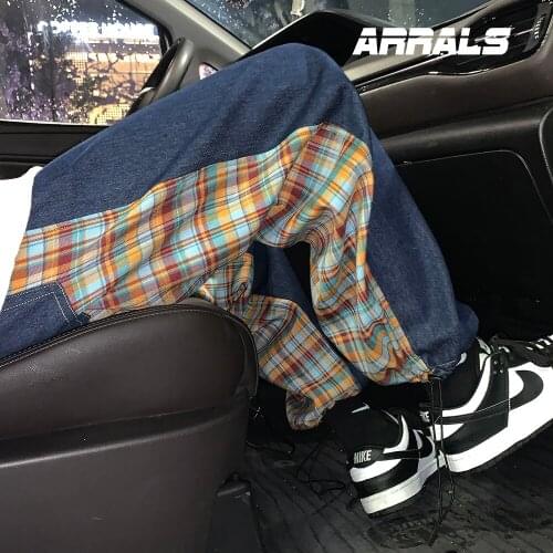Mens and womens plaid stitching new style casual pants