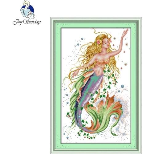 Joy Sunday The Mermaid Counted Cross Stitch Diy 11CT 14CT Cross Stitch Set Wholesale Cross-stitch Kits Embroidery Needlework