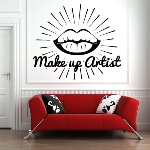 Beauty Salon Wall Decal Lip Lipstick Quotes Makeup Art Wall Stickers Pattern Girls Living Room Decors Cosmetics Removable B103