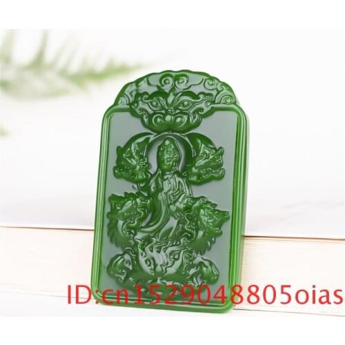Natural Green Jade Guan Yin Dragon Pendant Necklace Chinese Hand-carved Charm Jadeite Jewelry Fashion Amulet Gifts for Men Women