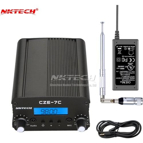 NKTECH CZE-7C PLL FM Transmitter Radio Broadcast Station 1W/7W Stereo Frequency 76-108Mhz Campus Amplifiers LCD Backlight Sets