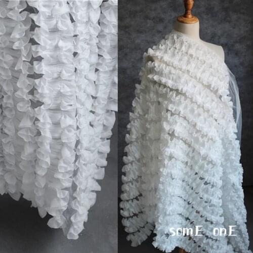 New Embroidered Mesh Tulle Fabric White Bow Shape DIY Patchwork Decor Fluffy Skirt Wedding Dress Designer Fabric 50*90cm