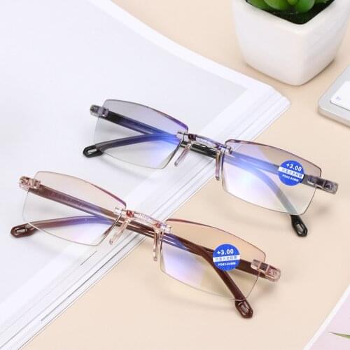 +100-+400 Degree Unisex Ultra Light Rimless Reading Glasses Anti Blue-Ray Radiation Presbyopia Computer Goggles Eye Protection