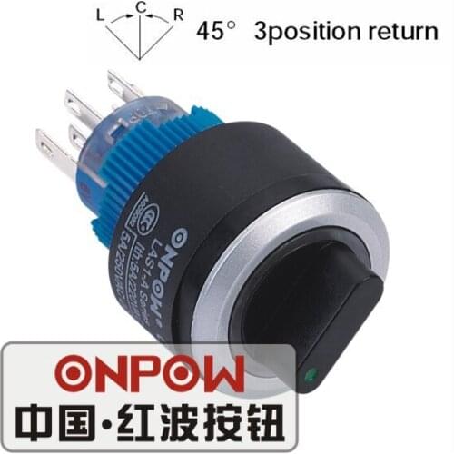 ONPOW 22mm Three position Return 2NO2NC Ring LED illuminated Plastic selector switch (LAS1-AWY-22X/33/G/12V) CE, UL, ROHS