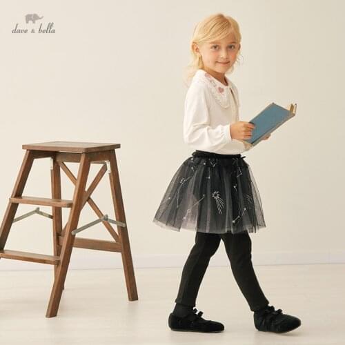 DKY20160 dave bella autumn 5Y-13Y kids girls clothes children fashion letter solid T-shirt girls high quality fashion tees