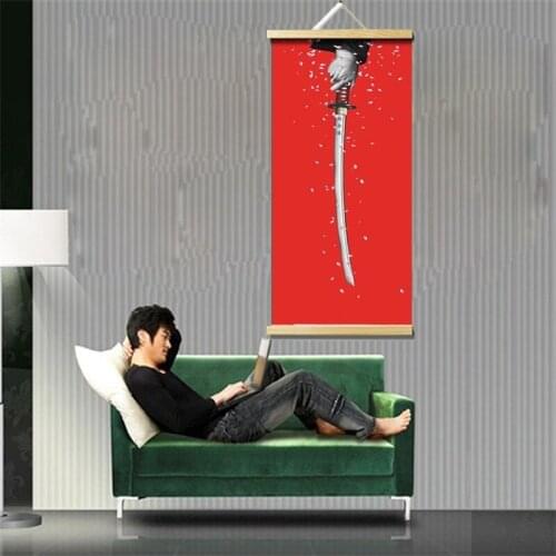 Japanese Style Canvas Posters Painting Wall Art Home Decoration with Solid Wood Hanging Scroll for Living Room