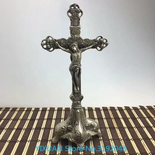 Artesanías de decoración del hogar con cruz de Jesús de bronce antiguo Chapado en cobre blanco antiguo