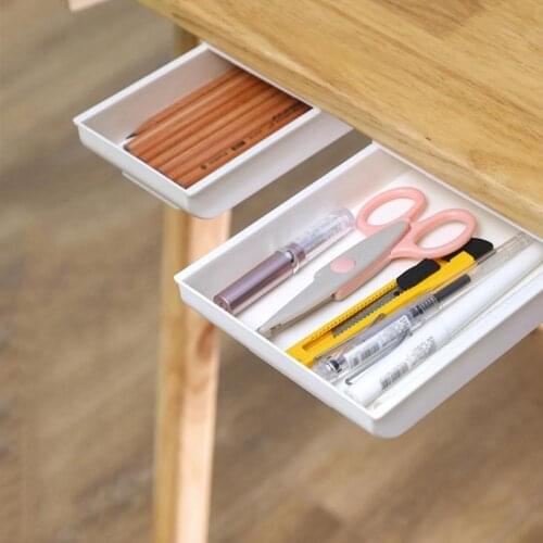 Under Desk Hidden Tableware Storage Box Self-Adhesive Organizer Case Stationery Table Pencil Brush For Cosmetic Lipstick Dr J9K9