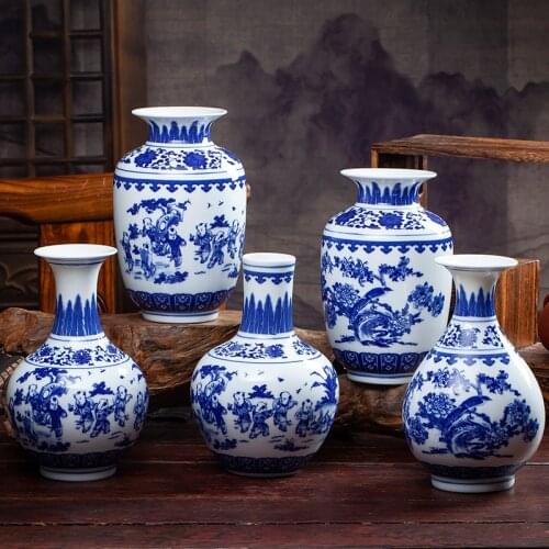 Blue and White Porcelain Vase Decoration living room flower arrangement antique decorative crafts Jingdezhen ceramics vases