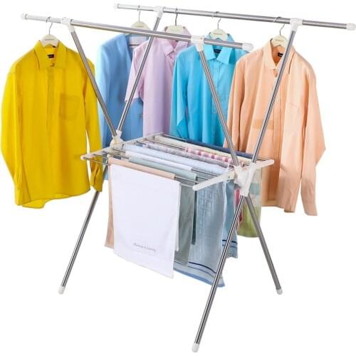 Foldable Place Saving Clothing Drying Rack Dryer Hanger Expandable Length Garment Towel Laundry Rack with Towel Poles DQ0928