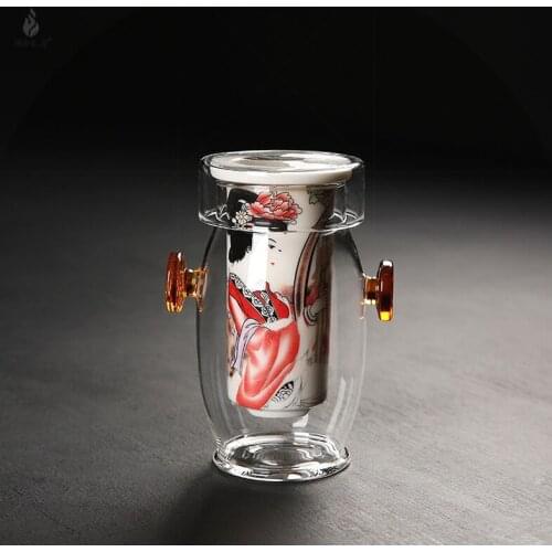 Glass tea set, heat-resistant tea maker, double ear black tea cup filter, blue and white ceramic household Kungfu Pu'er teapot