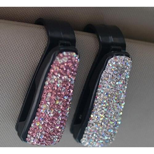 Rhinestone Universal Car Sun Visor Glasses Box Sunglasses Clip Card Ticket Holder Fastener Pen Case Eyeglasses Accessories