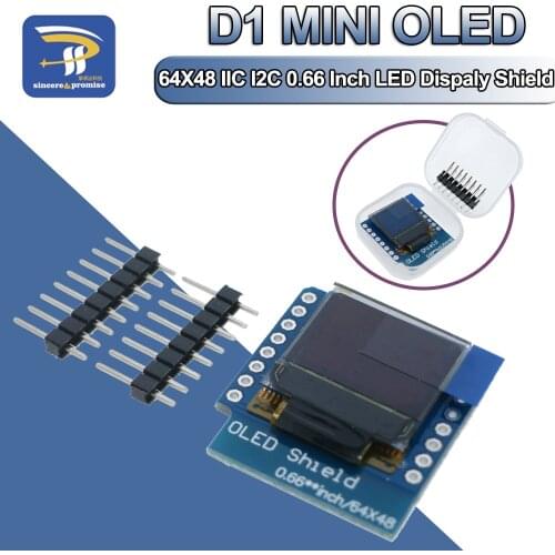 0.66" inch For Wemos 64X48 IIC I2C LCD OLED LED Dispaly Shield for Arduino Compatible D1 Mini SSD1306