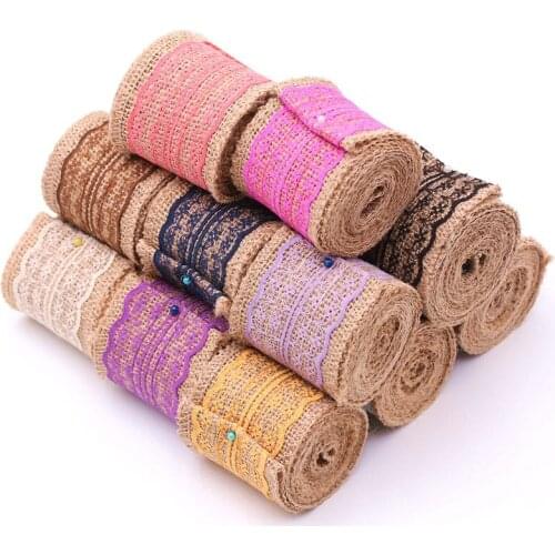 2M/roll color lace linen webbing natural hemp rope retro antique ephedra rope Christmas Halloween party wedding decoration