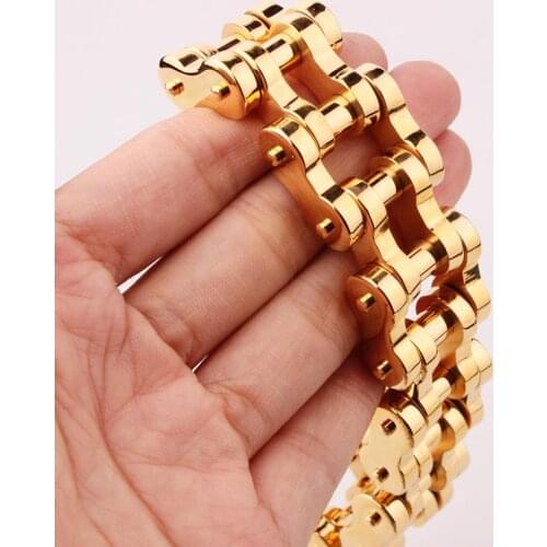 High Quality 18mm/22mm Mens Gold Tone Motor Biker Chain Bracelet biker Jewelry Bangle 316L Stainless Steel Free Shipping