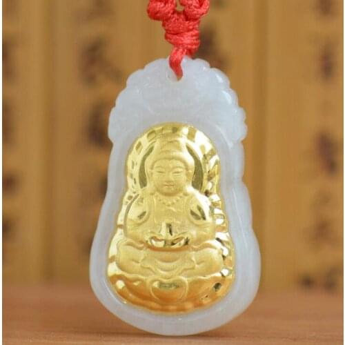 Top Quality White Hetian Buddha Pendant Jade Good Luck Gold Jade Necklaces Men Women Pendants Fine Jewelry