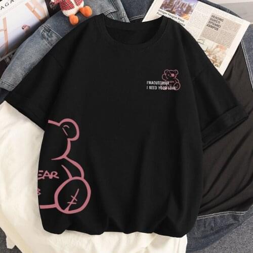HYNOATH 2021 Cartoon Sweet Cotton TShirt Top Streetwear Harajuku Kawaii Anime Bear Casual Loose Summer Oversized T-shirts Women