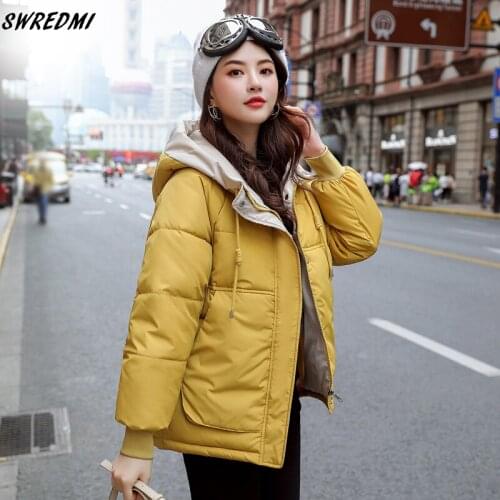 2020 Winter Coat Women Hooded Big Pockets Warm Jackets Cotton Padded Down Jacket Female Stylish Thick Parkas Outerwear SWREDMI