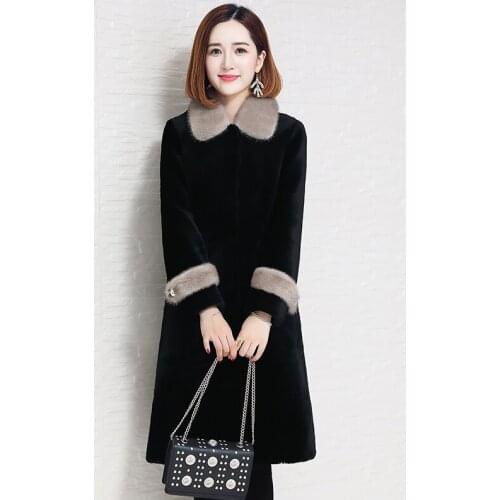Double Faced Fur Coat Female Sheep Shearling Fur Winter Jacket Women Mink Fur Collar Real Wool Coats Korean Outwear MY