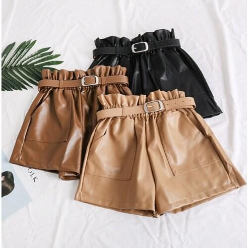 Female Black Biker Shorts for Women 2021 Autumn Winter Womens Leather Shorts Women High Waist Korean Style Plus Size Pu