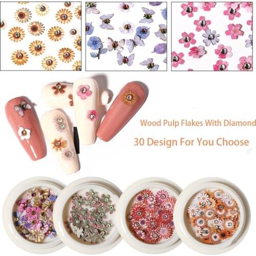 1 Box 3D Flower Nail Decoration Natural Floral Flakes Diamond Nail Art Sticker Mixed DIY Nail Art Decals Jewelry UV Gel Polish