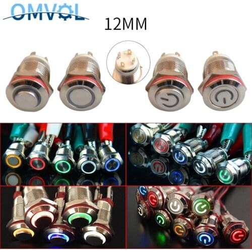 1PC 12mm Momentary LED Metal Button Switch 3V 5V 6V12V 24V 220V Self-Recovery Button Automatic Reset LED Waterproof Button