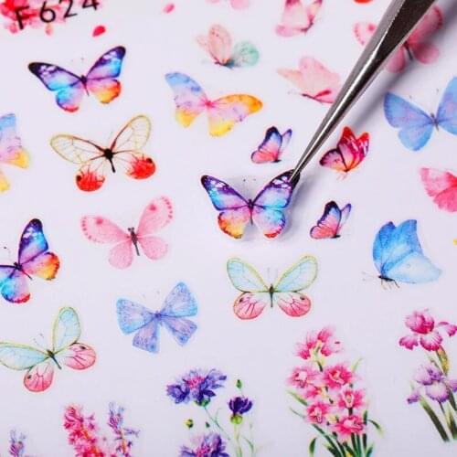 1PC 3D Butterfly Nail Sticker Spring Flower Leaves Alphabet Valentiness Day Transfer Foil Slider Nail Art Decoration Manicures