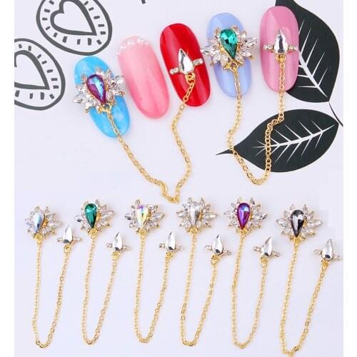 10or 50 Pcs/Lot 85mm Long chain Glitter Crystal/Rhinestone Charms 3D Nail Strass Beauty Bride Nail Art Crystal AB Alloy Chains