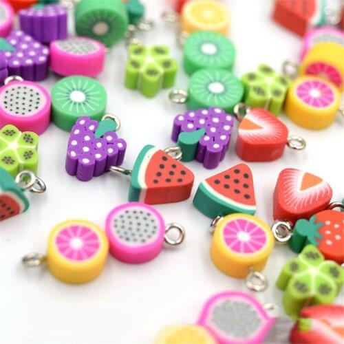 10pcs/lot Summer Fruit Polymer Clay Beads Cute Pineapple Strawberry Charms Pendants For Jewelry Making Necklace Bracelet DIY