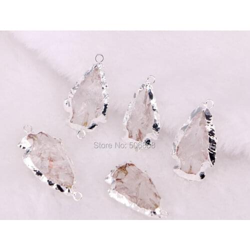 10pcs ZYZ-4813 Clear quartz arrowhead Connector, clear arrowhead pendant, silver color edged clear quartz gold arrow head Bead