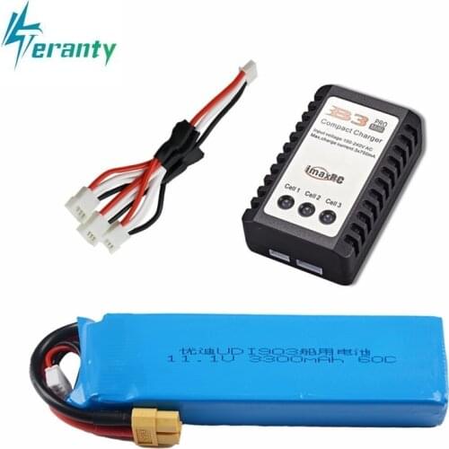 11.1V 3300mAh lipo battery and charger for large capacity 3S RC boat battery for UDI 903/908 brushless speedboat model aircraft
