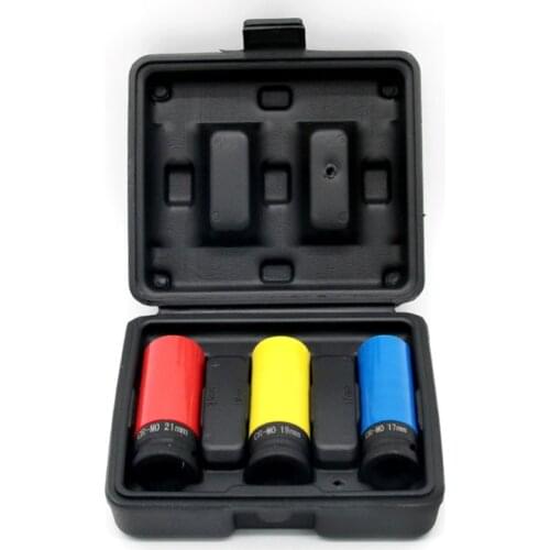 1/2'' 3Pcs Alloy Sleeve Drive Thin Wall Wheel Deep Impact Nut Remover Socket Set 17mm 19mm 21mm Car Garage Maintain Repair-Tool