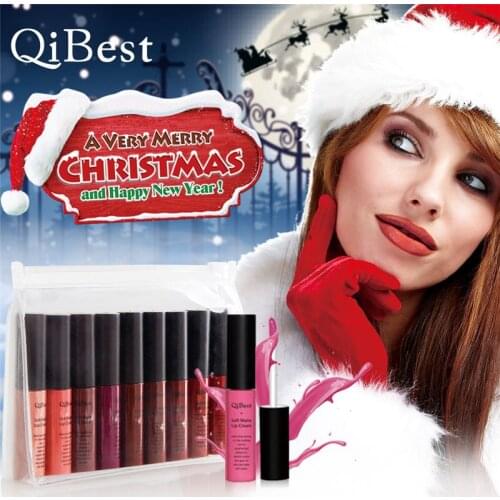 Qibest Makeup Maquiagem 9 Color Christmas Waterproof Matte Liquid Long Lasting Lip Gloss Qibest Lipstick Batom